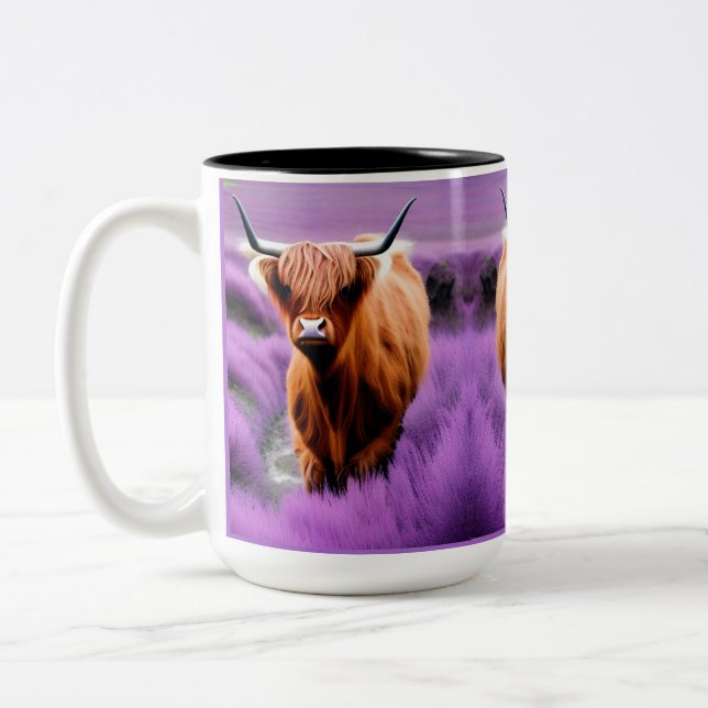 Tasse 2 Couleurs Vache belle Highland dans le champ Lavender (Gauche)