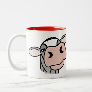 Tasse 2 Couleurs vache de dessin animé noir blanc rose baiser gris 