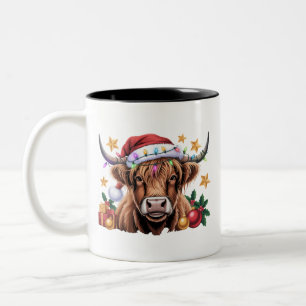 Tasse 2 Couleurs Vache des Highlands Noël Génisses Ferme Agriculteu