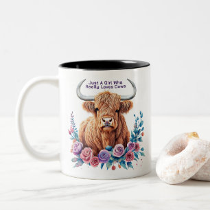 Tasse 2 Couleurs Vache et fleurs des Highlands Aquarelle