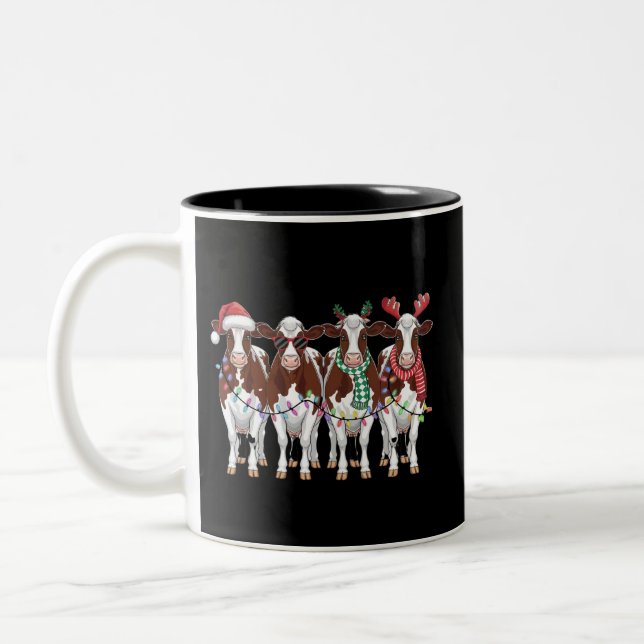 Tasse 2 Couleurs Vache Noël Vache Louvain Cadeau Vacances ferme (Gauche)