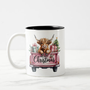 Tasse 2 Couleurs Vache Rose Highland Xmas Fille Fluffy Vache dans C