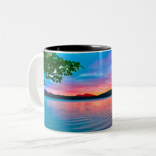 Tasse 2 Couleurs vaisselle, coucher de soleil sur le lac,