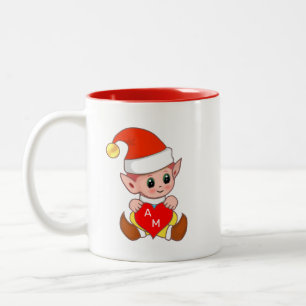 Tasse 2 Couleurs Valentine Elf avec coeur et monogramme