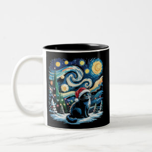Tasse 2 Couleurs Van Gogh Nuit Étoilée Fête de Noël Chat Noir