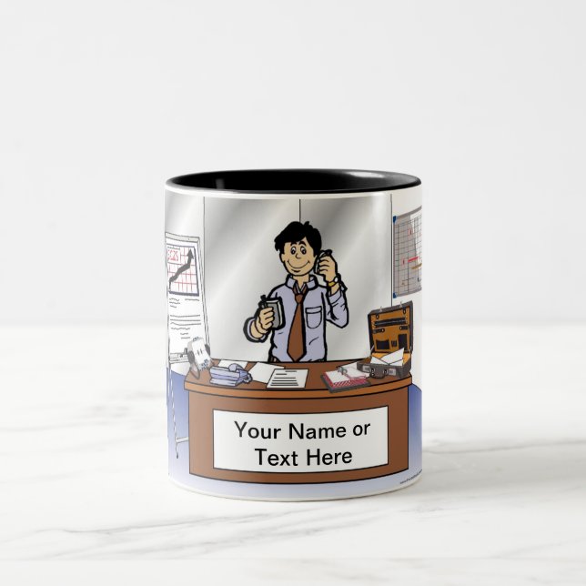 Tasse 2 Couleurs Vendeur - Dessin masculin par PrintedPerfection (Centre)