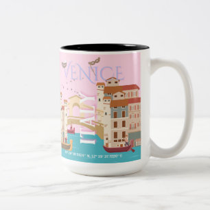 Tasse 2 Couleurs Venice Travel Art, Italie, Retro Travel Art