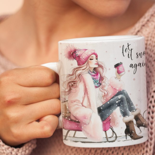 Tasse 2 Couleurs Verre d'hiver Coupe de traîneau rose (Créateur téléchargé)