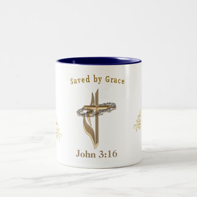 Tasse 2 Couleurs Verset biblique sauvé par Grace (Centre)