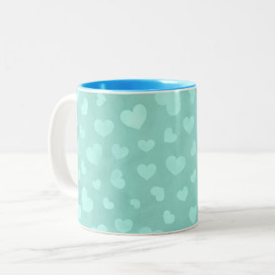 Tasse 2 Couleurs Vert aux coeurs blancs & muqueuse d'intérieur bleu