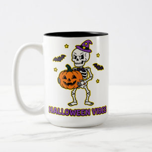 Tasse 2 Couleurs Vibes de citrouille squelette d'Halloween