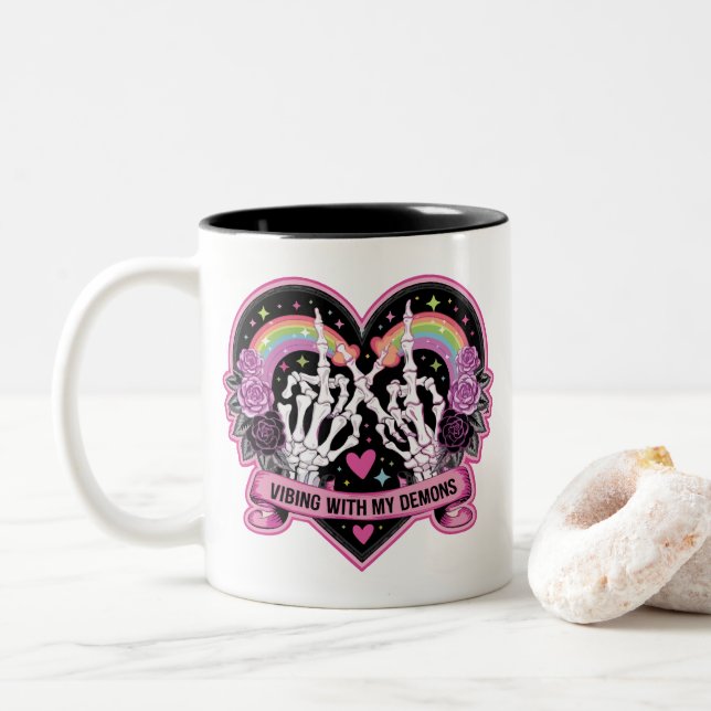 Tasse 2 Couleurs Vibrer avec mes démons (Avec donut)