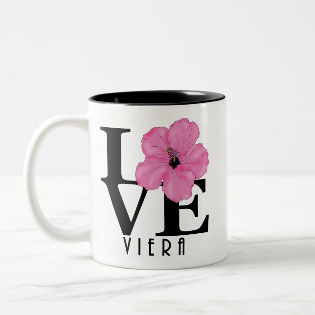 Tasse 2 Couleurs Viera LOVE Hibiscus rose 11oz (Gauche)