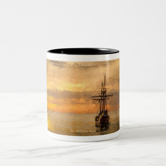 Tasse 2 Couleurs Vieux bateau Voilier au coucher du soleil (Centre)