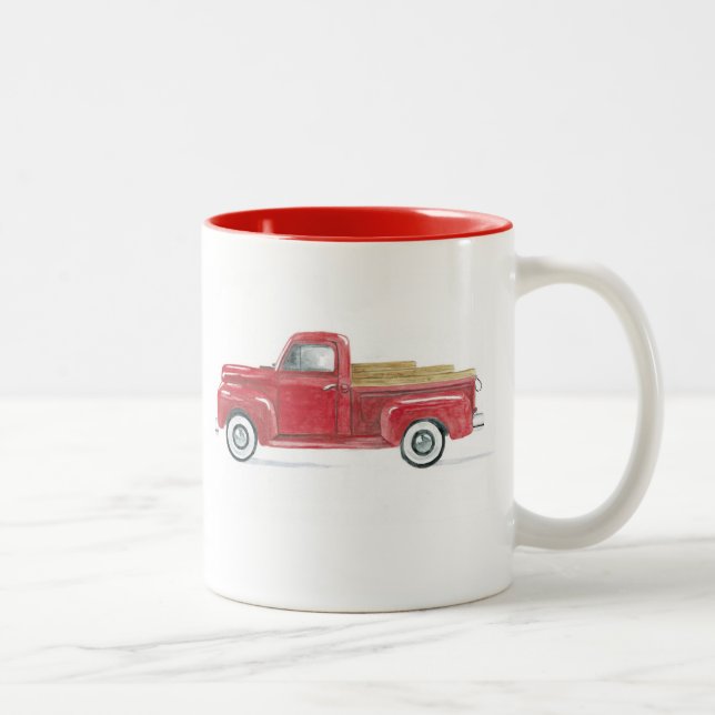 Tasse 2 Couleurs Vieux camion rouge (Droit)