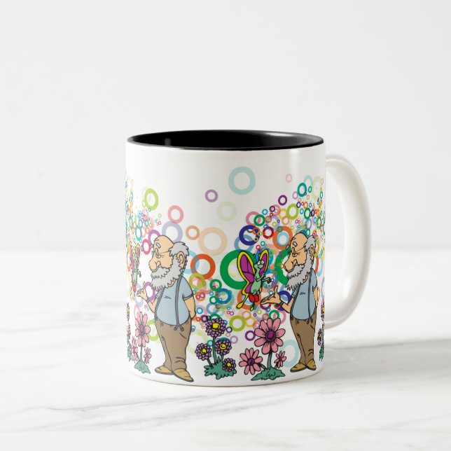 Tasse 2 Couleurs Vieux Homme Whimsical : Jardin de Papillons & Bull (Devant droit)