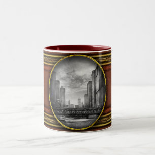 Tasse 2 Couleurs Ville - Chicago, IL - Regard sur l'avenir BW