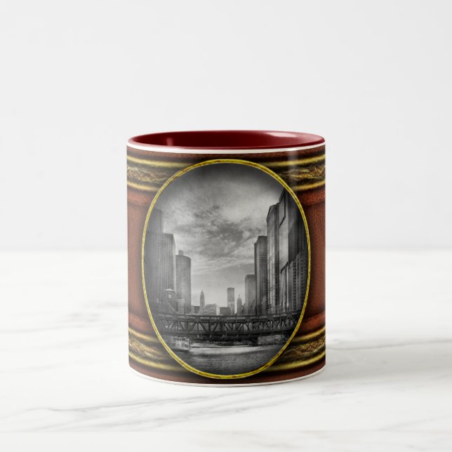Tasse 2 Couleurs Ville - Chicago, IL - Regard sur l'avenir BW (Centre)