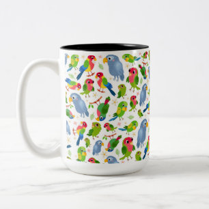 Tasse 2 Couleurs Vintage Birds Motif, Colorful parakeet motif