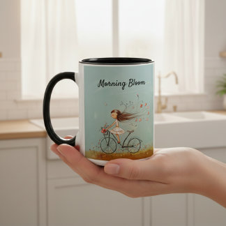 Tasse 2 Couleurs Vintage Girl on Bicycle Personalized Floral