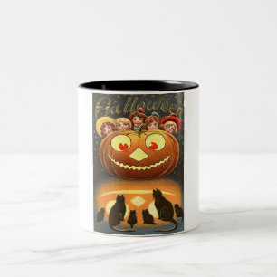 Tasse 2 Couleurs Vintage Halloween Enfants et Chats