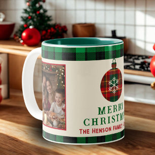 Tasse 2 Couleurs Vintage Noël Rouge Vert Tartan Plaid 2 Photos