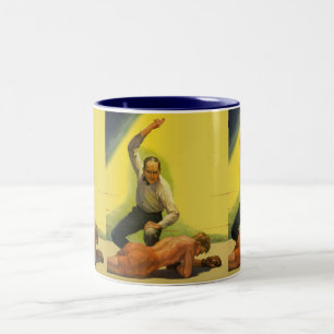 Tasse 2 Couleurs Vintage Sports Boxing, Arbitre avec Boxer Knockout