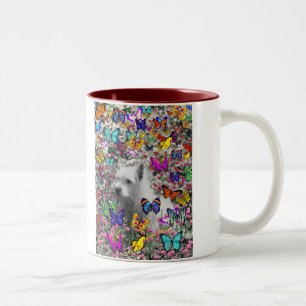 Tasse 2 Couleurs Violette dans les papillons - chien blanc de