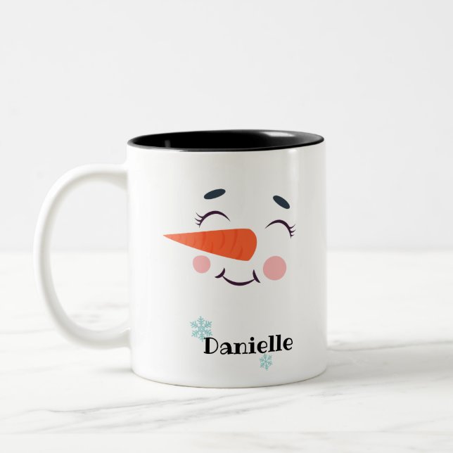 Tasse 2 Couleurs Visage de bonhomme de neige rouillé Nom personnali (Gauche)