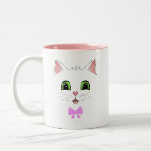 Tasse 2 Couleurs Visage de chat mignon et calligraphie Café bicolor
