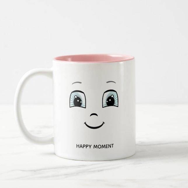 Tasse 2 Couleurs Visage heureux avec texte et monogramme personnali (Gauche)