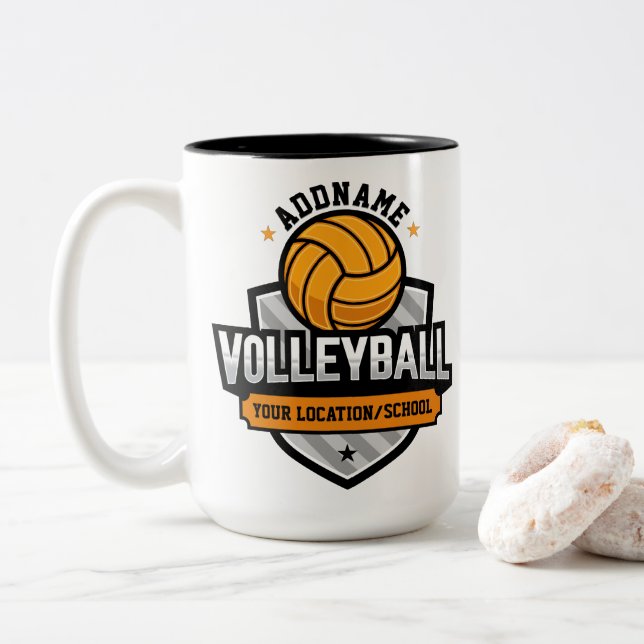Tasse 2 Couleurs Volleyball AJOUTER TEXTE École Varsity Team Joueur (Avec donut)