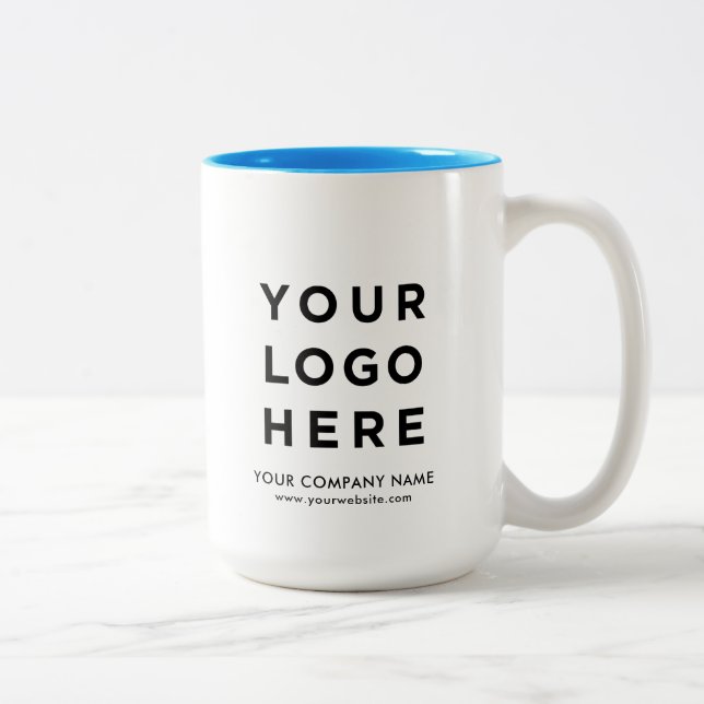 Tasse 2 Couleurs Votre entreprise Logo Bleu clair grand 15oz (Droit)