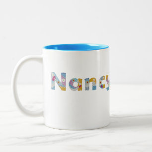 Tasse 2 Couleurs Votre nom en lettres florales artistiques / Nancy