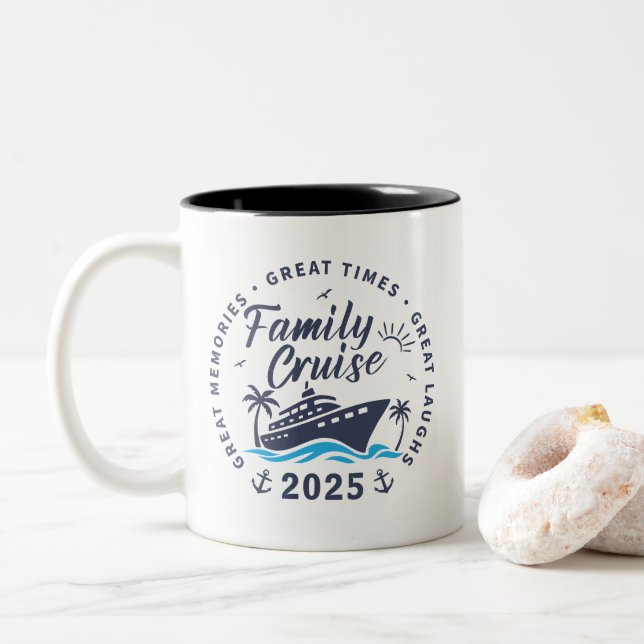 Tasse 2 Couleurs Voyage de croisière sur mesure en famille (Avec donut)