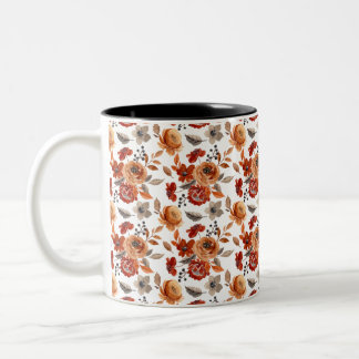 Tasse 2 Couleurs Watercolor Brown Floral Pattern
