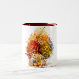 Tasse 2 Couleurs Watercolor Fall Chien Design - Golden Retriever
