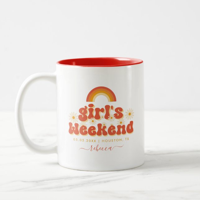 Tasse 2 Couleurs Week-end Rétro Filles Nom Personnalisé Enterrement (Gauche)