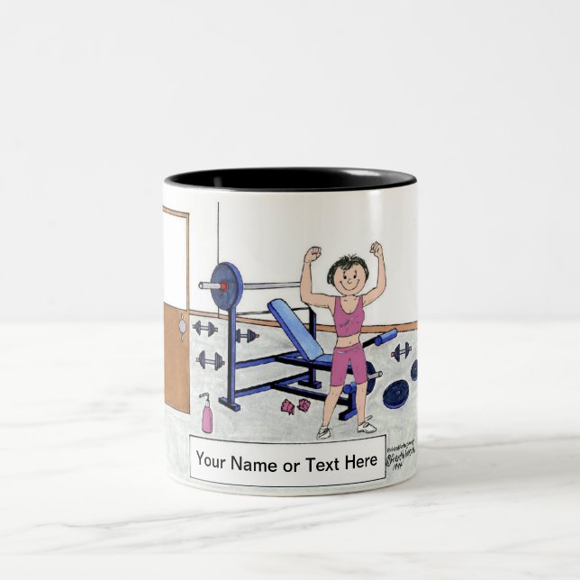 Tasse 2 Couleurs Weightlifter - Femme, Cartoon personnalisé (Centre)