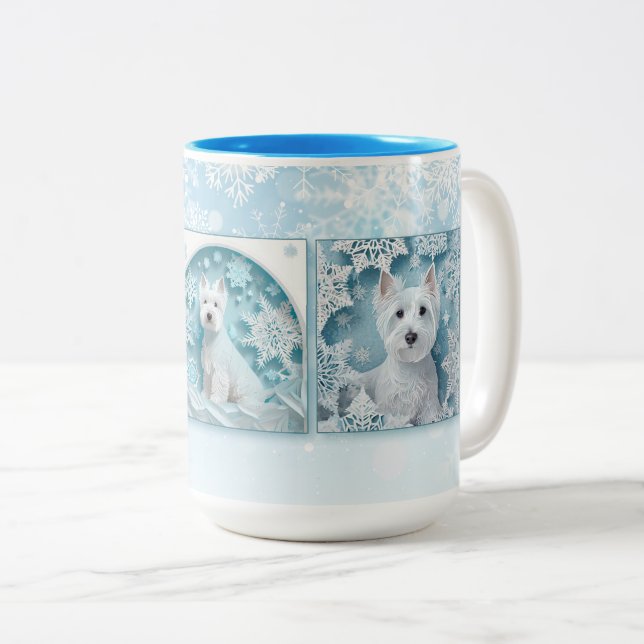Tasse 2 Couleurs Westie de flocon de neige en papier (Devant droit)