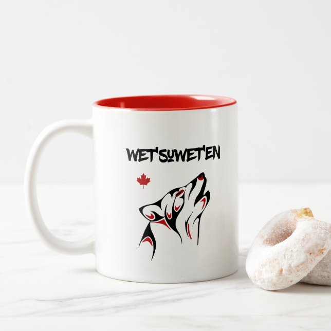 Tasse 2 Couleurs Wet'suwet'en Howling Wolf Haida Style Tatouage cou (Avec donut)