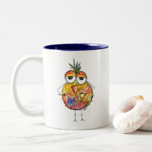 Tasse 2 Couleurs Whimsical Colorful Bird Boire Café