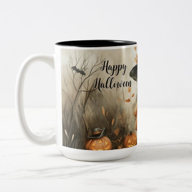 Tasse 2 Couleurs Whimsical Halloween Witch & Citrouille Personnalis (Gauche)