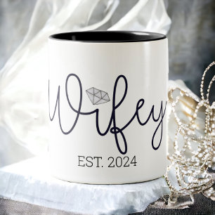Tasse 2 Couleurs Wifey Typographie Moderne Femme Mme Mariage Hers