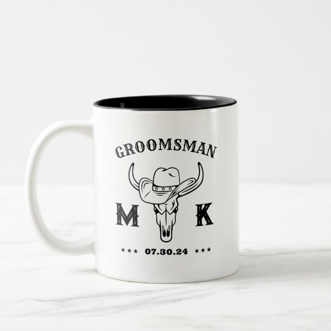 Tasse 2 Couleurs Wild West Cowboy Personnalisé Groomsmen Monogramme (Gauche)