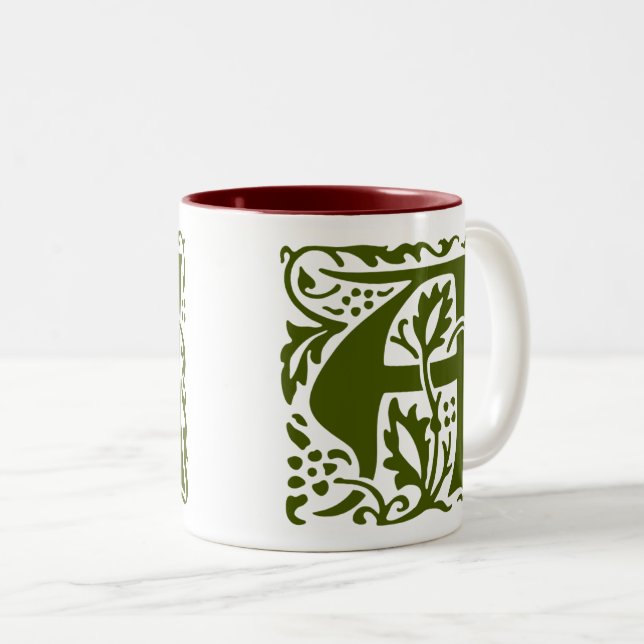 Tasse 2 Couleurs William Morris Dark Green Monogramme Artistes (Devant droit)