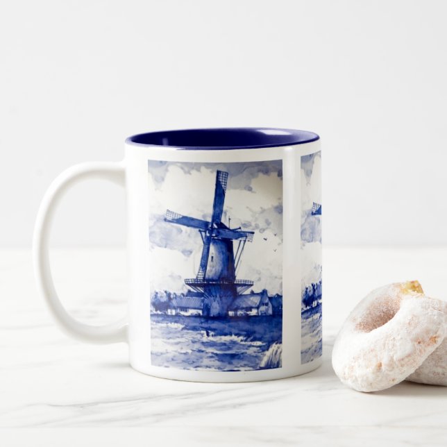 Tasse 2 Couleurs Windmill Bleu Delft (Avec donut)