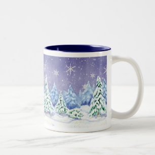 Tasse 2 Couleurs Winter Wonderland Snow Scene Pine Trees Coffee Cup