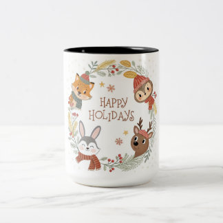 Tasse 2 Couleurs Woodland Friends Happy Holidays Circle
