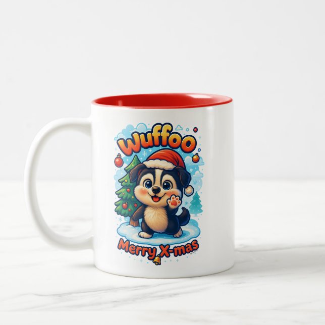 Tasse 2 Couleurs Wuffoo Surffie Merry X-mas Kawaii 3D Holiday (Gauche)